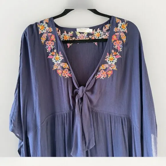 Johnny Was Golda Maxi Kaftan Large Navy Blue Swim Dress Cover Up Boho Floral - Picture 2 of 10